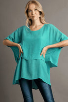 Umgee Turquoise Cuffed Half Sleeve Layered Top Turquoise