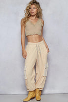 POL Apricot Contrast Lace Overlay Pocket Patch Thermal Knit Joggers