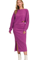 Zenana Light Plum Ribbed Asymmetric Hem and Sleeve Top & Skirt Sweater Set