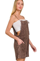 Zenana Brown Washed Linen Knot Strap Romper