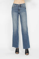 Judy Blue Tummy Control Medium Washed Straight Jeans With Raw Hem Medium Jeans