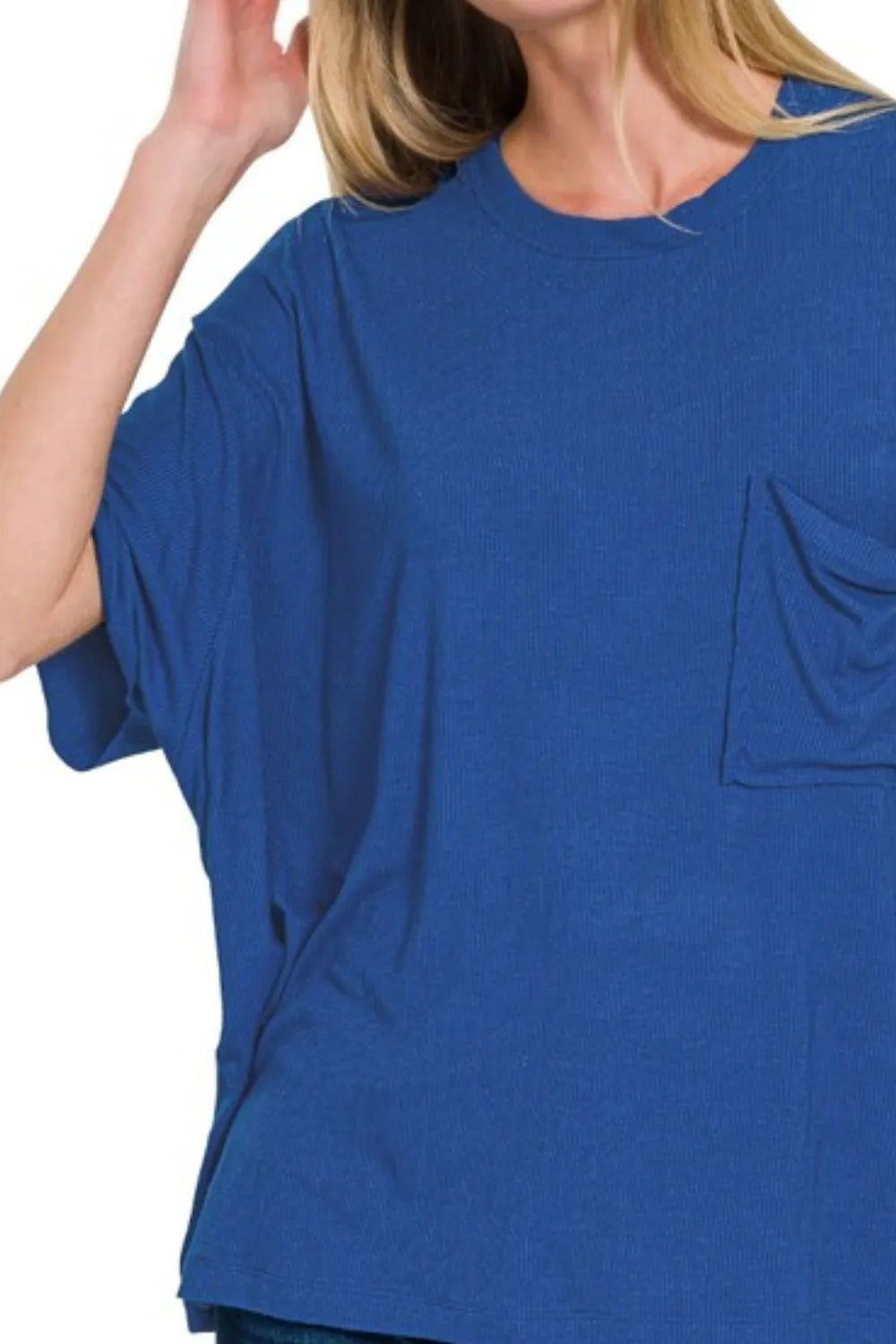 Zenana Light Navy Oversized Ribbed Round Neck Short Sleeve Tee