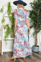 Celeste Light Blue Paisley Print Short Sleeve Maxi Dress with Pockets