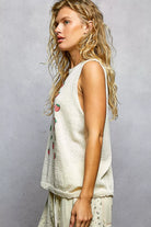 POL Natural Strawberry Pattern Round Neck Sleeveless Sweater Top