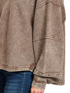 Zenana Brown Acid Washed Double Ribbed Exposed-Seam Sweatshirt