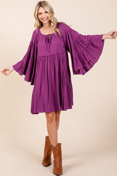 Mittoshop Frill Tie Neck Long Bell Sleeve Empire Waist Dress