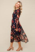 Haptics Navy Floral Mesh Midi Dress