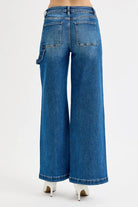 RISEN Dark Washed High Rise Wide Leg Patch Detailed Jeans