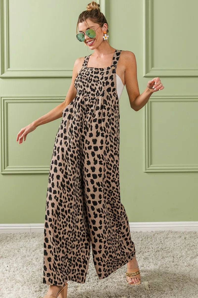 BiBi Leopard Print Wide Leg Overalls