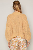 POL Honey Gold Mock Neck Chenille Cable Knit Sweater Trendsi