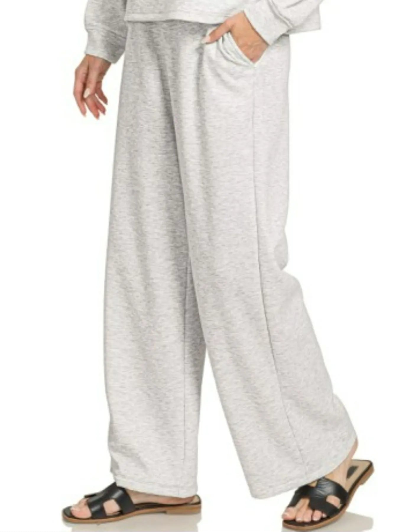 Zenana Heather Gray Scuba Crewneck Pullover and Pants Set