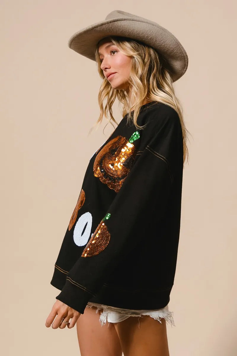 BiBi Black Halloween Theme Sequin Embroideries Sweatshirt