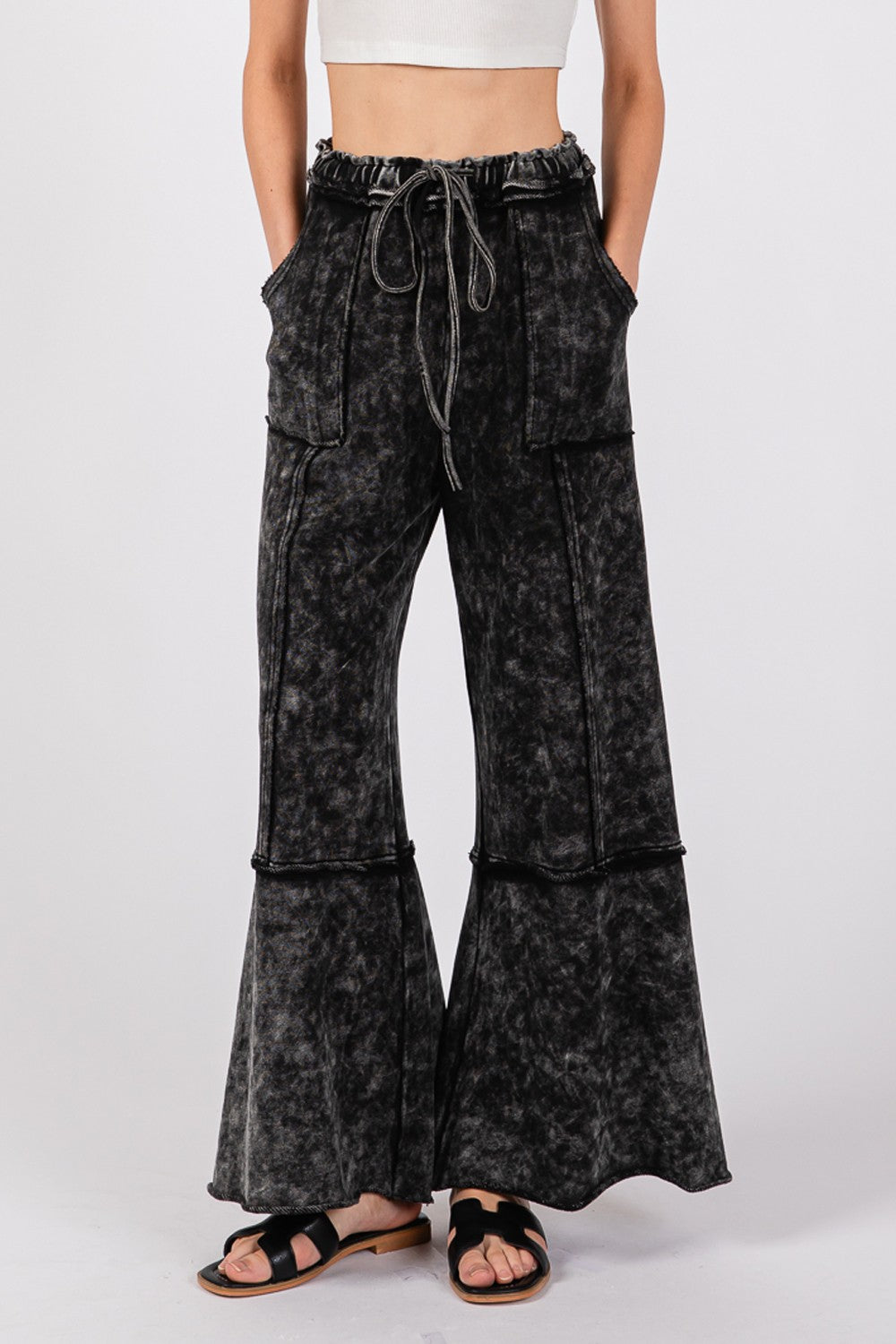 SAGE + FIG Ash Mineral Washed Terry Wide Leg Pants Trendsi