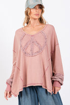 SAGE + FIG Mauve Peace Sign Mineral Wash Terry Top