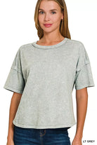 Zenana Light Gray Halo Snow Washed Short Sleeve Tee and Shorts Set