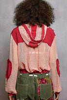 POL Blush Red Texture Woven Button Down Hooded Shirt with Drawstring Hem