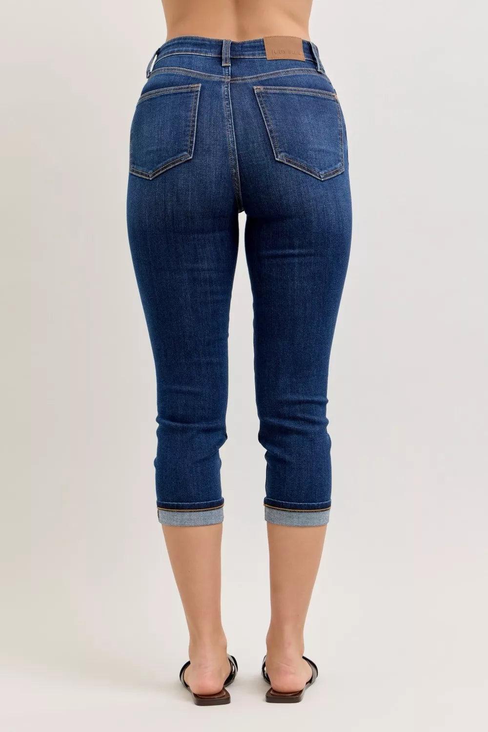 Judy Blue Dark Washed High Waist Capri Jeans with Single Cuff