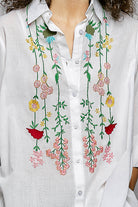 POL Ivory Floral Embroidered Half Sleeve Cotton Shirt