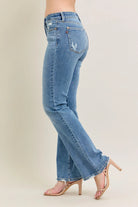 Judy Blue Medium Washed Mid Rise Wash Destroy Hem Bootcut Jeans