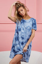 BiBi Navy Puff Sleeve With Side Pockets Tie Dye Dress