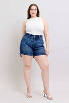 Judy Blue Dark Washed Double Button Waistband Denim Shorts