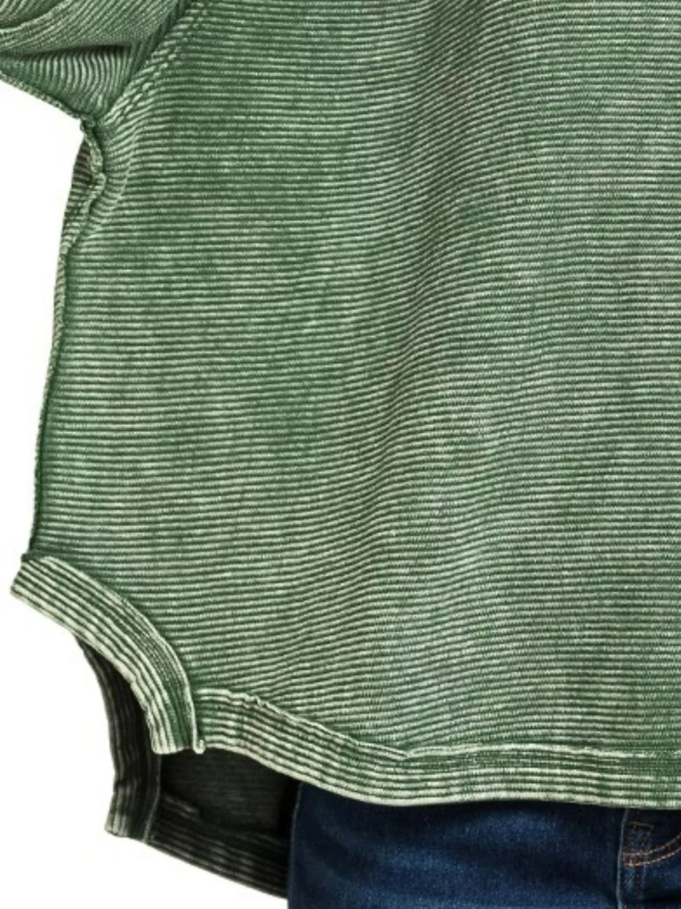 Zenana Dark Green Acid Washed Double Ribbed Exposed-Seam Sweatshirt