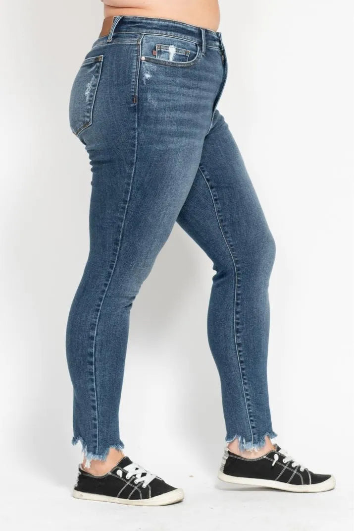 Judy Blue Plus Size High Waist Skinny with Destroy & Shark Bit Hem