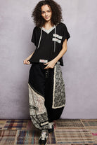 POL Black Short Sleeve Hooded Top with Back-Open & Pearl Detail