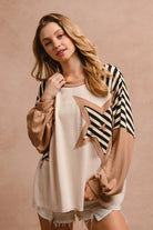 BiBi Star Patchwork Mixed Long Sleeve Top