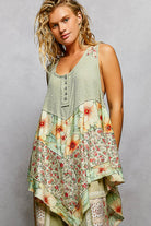 POL Powder Olive Round Neck Ribbed Tank with Woven Print Patch