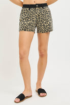 RISEN High Rise Coffee Leopard Shorts with Contrast Waistband COFFEE
