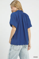 Umgee Ocean Scalloped Hem Textured Blouse