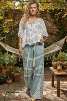 POL V-Neck Crochet Top with Scalloped Hem