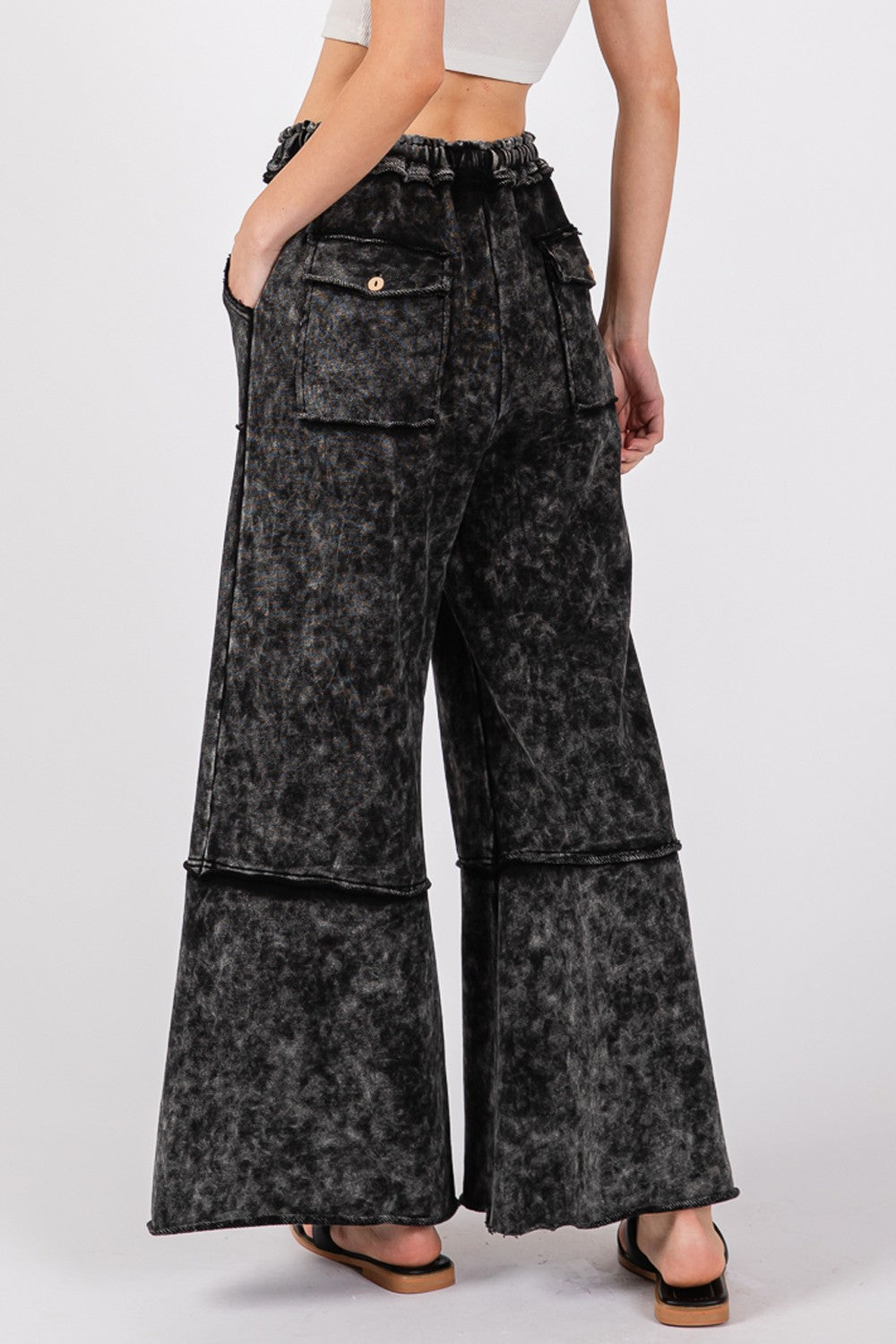 SAGE + FIG Ash Mineral Washed Terry Wide Leg Pants Trendsi