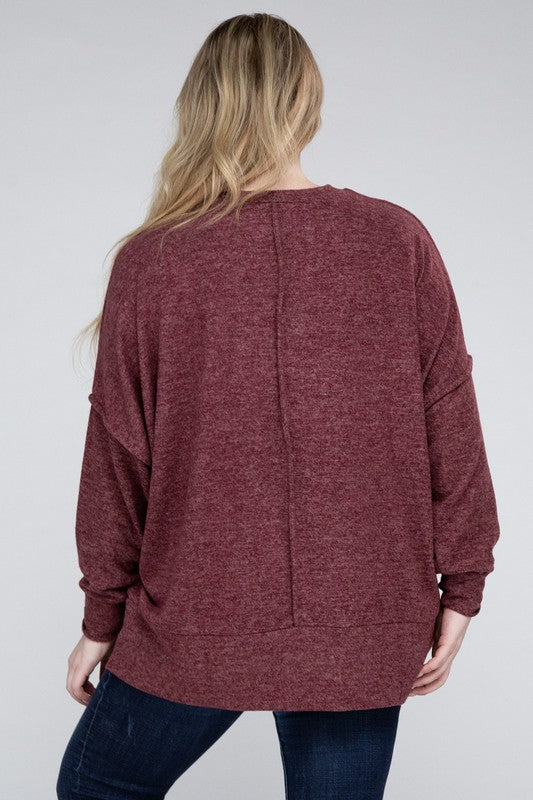 Zenana Plus Size Brushed Melange Drop Shoulder Sweater ZENANA