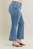 Judy Blue Medium Washed Mid Rise Wash Destroy Hem Bootcut Jeans