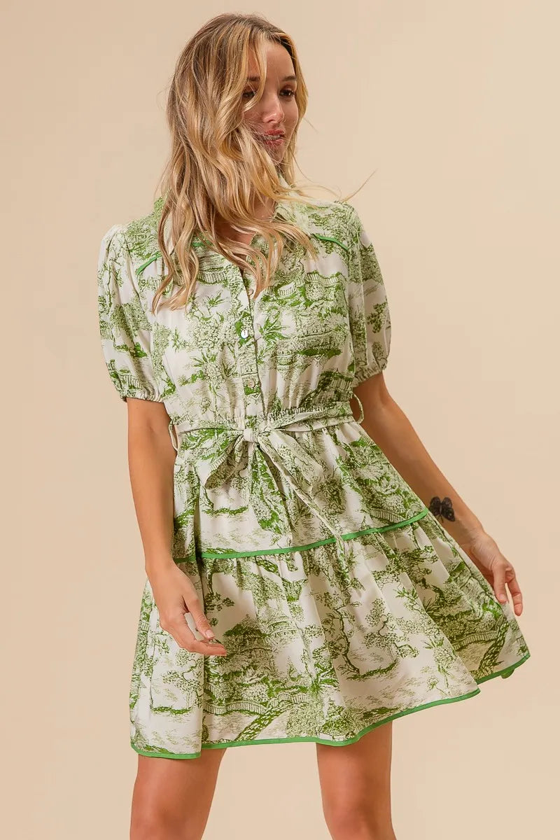 BiBi Avocado Woven Printed Tiered Dress