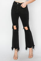 RISEN Black Distressed Raw Hem Jeans with Pockets Black Trendsi