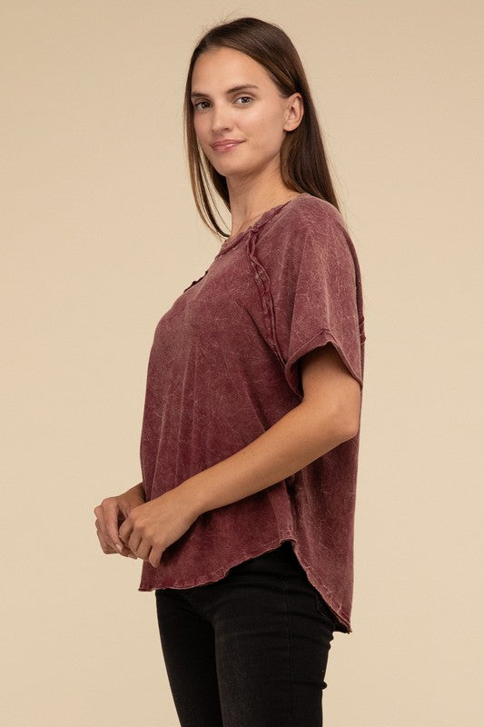 Zenana Back Patch Crinkle Washed Raglan Sleeve T-Shirt in 3 Colors! Shirts