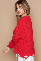 POL Candy Apple Red Weaving Cable Knit Distressed Long Sleeve Sweater Trendsi