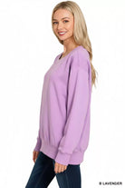 Zenana Bright Lavender Fleece Boat Neck Sweatshirt