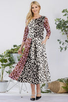 Celeste Leopard Color Block Front Tie Midi Dress
