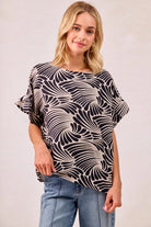 BiBi Black Print Woven Ruffled Sleeves Top