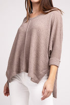 Zenana 3/4 Sleeve V-Neck Hi-Low Hem Jacquard Sweater ZENANA