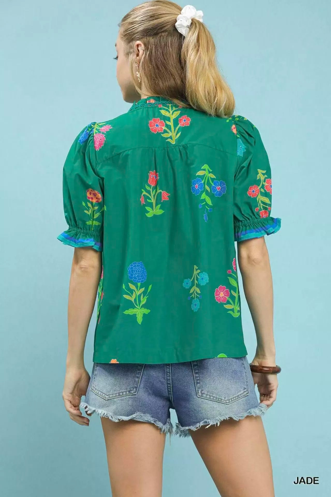 Umgee Jade Petal Parade Print Button-Down Blouse