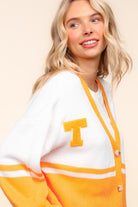 Haptics Game Day Orange "T" Embroidered Cardigan Trendsi