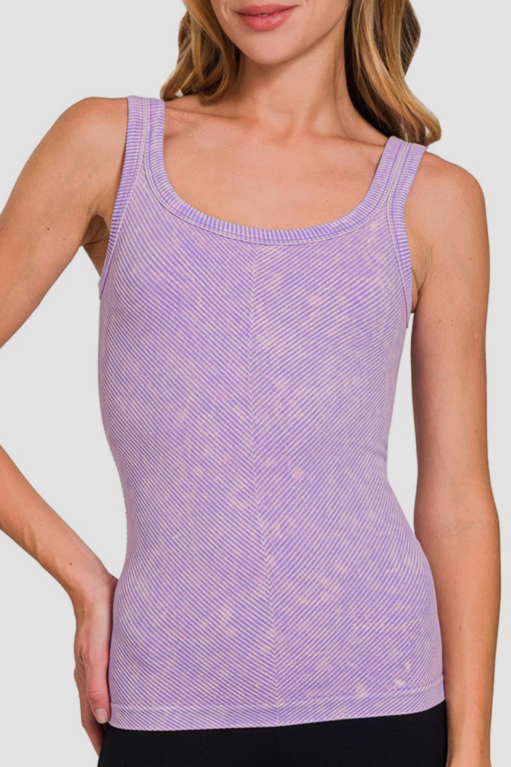 Zenana Lavender Stone Washed Ribbed Scoop Neck Tank Top