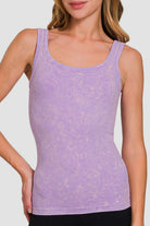 Zenana Lavender Stone Washed Ribbed Scoop Neck Tank Top