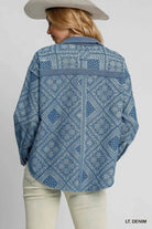 Umgee Light Denim Paisley Print Denim Shirt Jacket