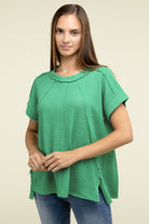 Zenana Brushed Waffle Exposed-Seam Short Sleeve Top ZENANA